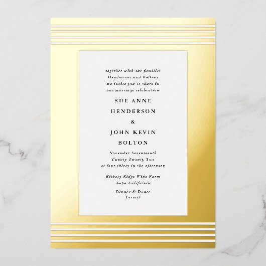 Elegante Grenze | Yellow Real Gold Frame Wedding Folieneinladung (Vorderseite)