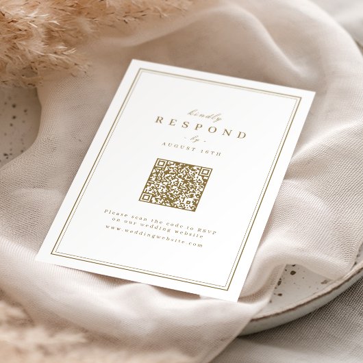 Elegante Grenzen Gold Klasse QR Code Hochzeit RSVP Karte