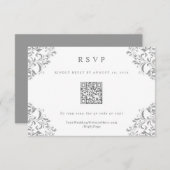 Elegante Grey Vintage Wedding QR Code RSVP Card (Vorne/Hinten)