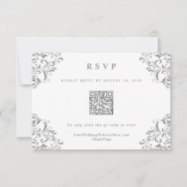 Elegante Grey Vintage Wedding QR Code RSVP Card Karte