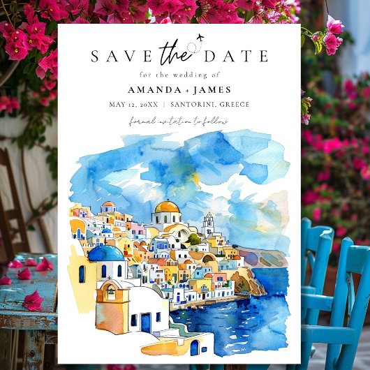 Elegante Griechenland-Hochzeit in Urlaubsort Save  Einladung