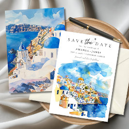 Elegante Griechenland-Hochzeit in Urlaubsort Save  Einladung