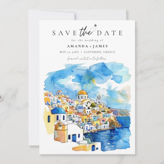 Elegante Griechenland-Hochzeit in Urlaubsort Save  Einladung (Vorderseite)