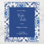 Elegante griechisch-blaue und weiße Hochzeit Weinetikett (Einzelnes Label)