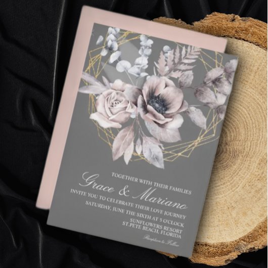 Elegante, griechisch-rosa Hochzeitsempfehlung Einladung