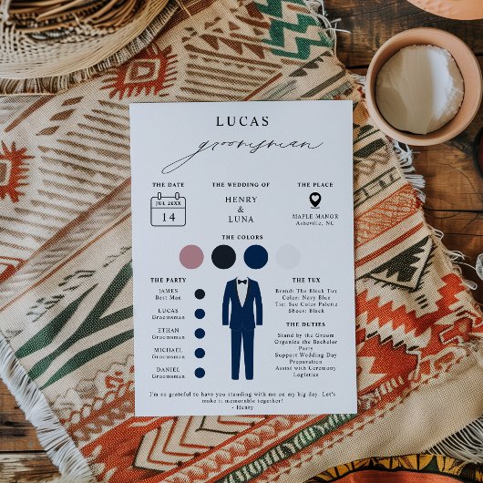 Elegante Groomsmen Vorschlag & Info Card Einladung