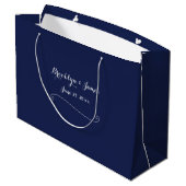 Elegante große blaue Hochzeitsgeschenktasche Geschenktüte (Rückseite Schrägansicht)