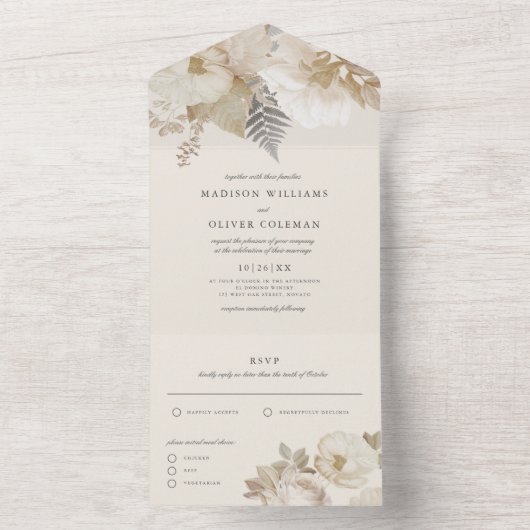 Elegante Große Botanische Hochzeit mit Blumen All In One Einladung (Innen Boden)