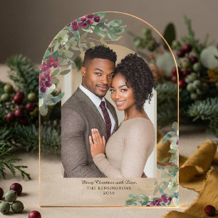 Elegante Grün Arch Weihnachtskarte Foto Acryleinladungen