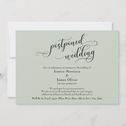 Elegante, grün aufgeschobene Hochzeitsupdate-Karte Einladung (Vorderseite)