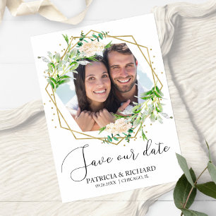Elegante Grün-Foto-Hochzeit-Save-the-Date-Karte Einladung