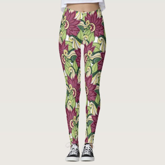 Elegante, grün gelbe Blumen und schwenken Leggings (Vorderseite)