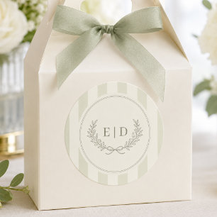 Elegante, grün gestreifte Monogramm-Hochzeit im Sa Runder Aufkleber