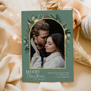 Elegante Grün-Gold-Bogen Frohe Weihnachten Foto