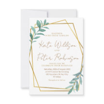 Elegante Grün-Gold-Geometrische Hochzeitseinladung