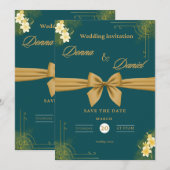Elegante Grün & Gold Hochzeit Einladung zur Flora (Vorne/Hinten)
