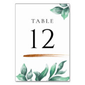 Elegante Grün & Gold Minimalistische Hochzeit Tischnummer (Vorderseite)