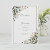 Elegante Grün & Gold Rahmen Naturheirat Einladung (Stehend Vorderseite)