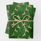 Elegante grün-goldene Weihnachtsmuster Geschenkpapier Set (Beispiel)