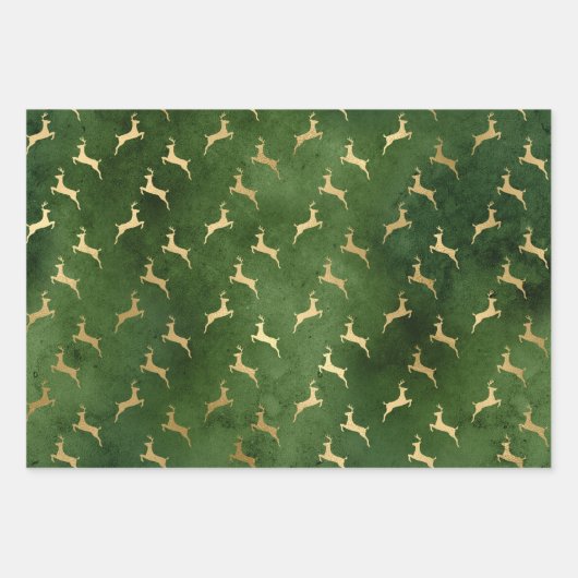Elegante grün-goldene Weihnachtsmuster Geschenkpapier Set (Vorderseite)