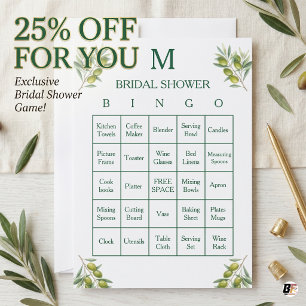 Elegante Grün-Monogramm-Braut-Show-Bingo-Karte