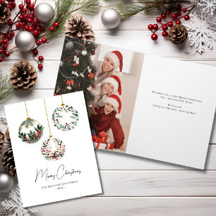Elegante Grün-Ornament-Foto-Weihnachtskarte Karte
