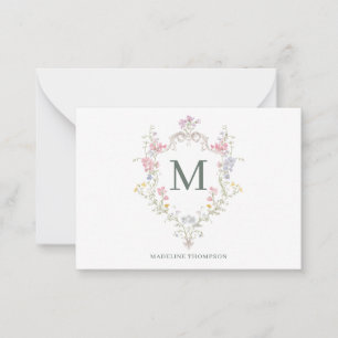Elegante Grün-Rokokot Blumenwappen-Monogramm Mitteilungskarte