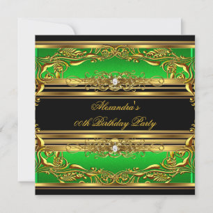 Elegante Grün-Schwarz-Gold-Geburtstagsfeier Einladung