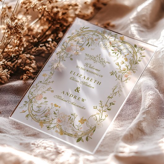 Elegante Grün- und Blütenrahmen Acryleinladungen