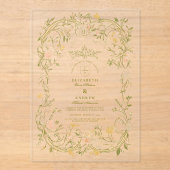 Elegante Grün- und Blütenrahmen Acryleinladungen (Vorderseite)