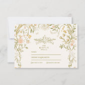 Elegante Grün- und Blütenrahmen RSVP Karte (Vorderseite)