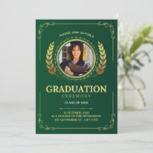 Elegante Grün- und Gold-Abschluss Einladung (Stehend Vorderseite)