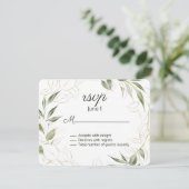 Elegante Grün- und Gold-Blätter Hochzeit RSVP Karte (Stehend Vorderseite)