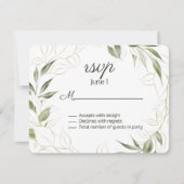 Elegante Grün- und Gold-Blätter Hochzeit RSVP Karte (Vorderseite)