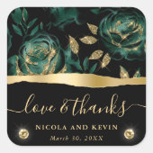 Elegante Grün- und Gold-Glitzer-Rose Blumenzwiebel Quadratischer Aufkleber (Vorderseite)