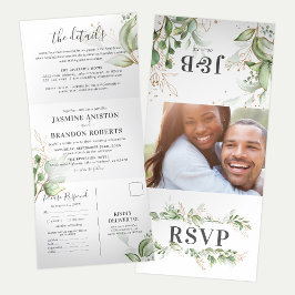 Elegante Grün und Gold Hochzeit in einem Dreifach Gefaltete Einladung