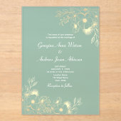 Elegante Grün- und Goldhochzeit Acryleinladungen (Vorderseite)