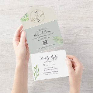 Elegante Grün- und Goldhochzeit All In One Einladung