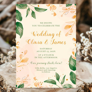 Elegante Grün- und Goldhochzeit Einladung