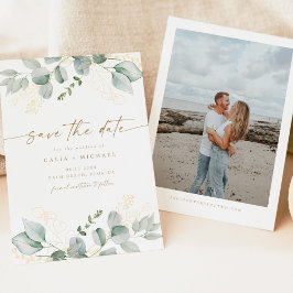 Elegante Grün- und Goldhochzeit speichern das Datu Einladung