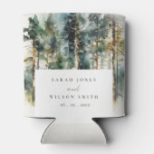 Elegante Grün-Wasserfarben-Waldhochzeit Dosenkühler (Rückseite)