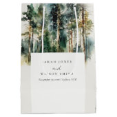 Elegante Grün-Wasserfarben-Waldhochzeit Mittlere Geschenktüte (Rückseite)