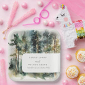 Elegante Grün-Wasserfarben-Waldhochzeit Pappteller (Party)