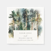 Elegante Grün-Wasserfarben-Waldhochzeit Serviette (Vorderseite)