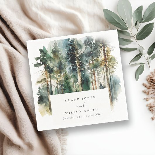 Elegante Grün-Wasserfarben-Waldhochzeit Serviette