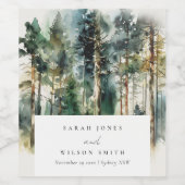 Elegante Grün-Wasserfarben-Waldhochzeit Weinetikett (Einzelnes Label)