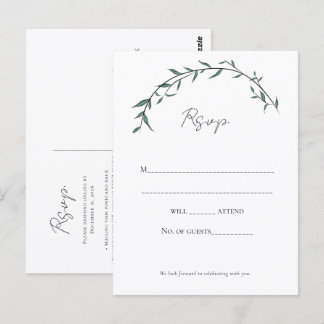 Elegante Grün-Weidenbogen-Hochzeits-RSVP-Postkarte Postkarte