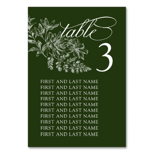 Elegante Grün-Weiß-Tischnummer Tischnummer (Vorderseite)