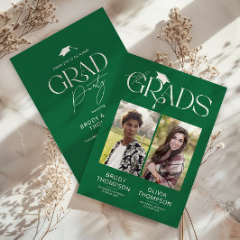 Elegante Grün-Weiße gemeinsame Abschlussfeier Foto Einladung