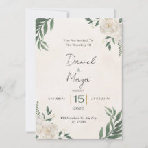 Elegante Grün-Weiße-Rosen-Hochzeits-Einladung 5x7